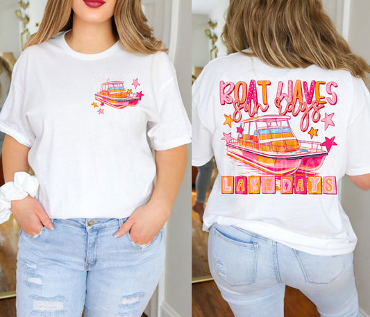 BOAT WAVES SUN RAYS LAKE DAYS - FRONT+BACK - DTF TRANSFER