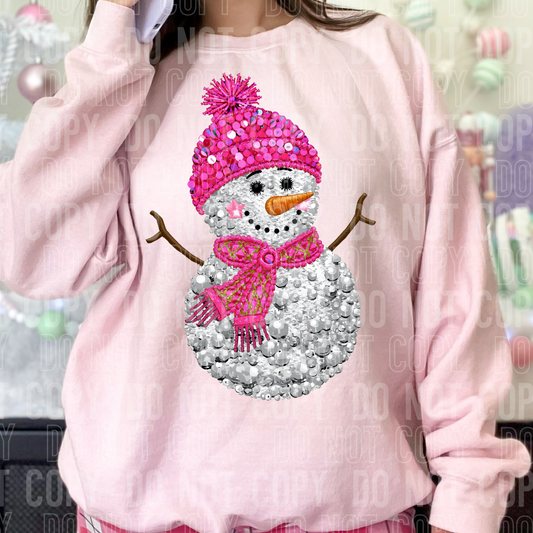 SNOWMAN PINK DIAMOND SEQUINS FAUX YARN- DTF TRANSFER