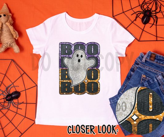 BOO - FAUX SEQUIN/FAUX EMBROIDERY - DTF TRANSFER