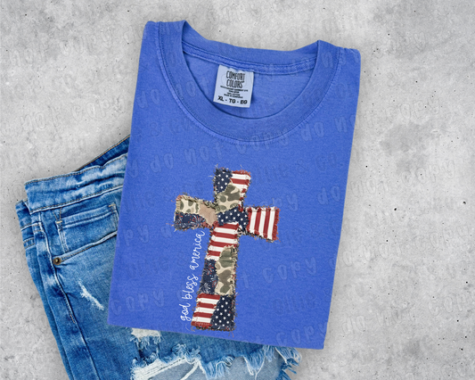 FAUX PATCHWORK FLAG CROSS  - DTF TRANSFER