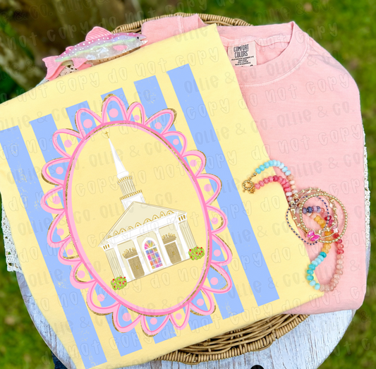 CHURCH WITH STRIPED BACKGROUND - DTF TRANSFER