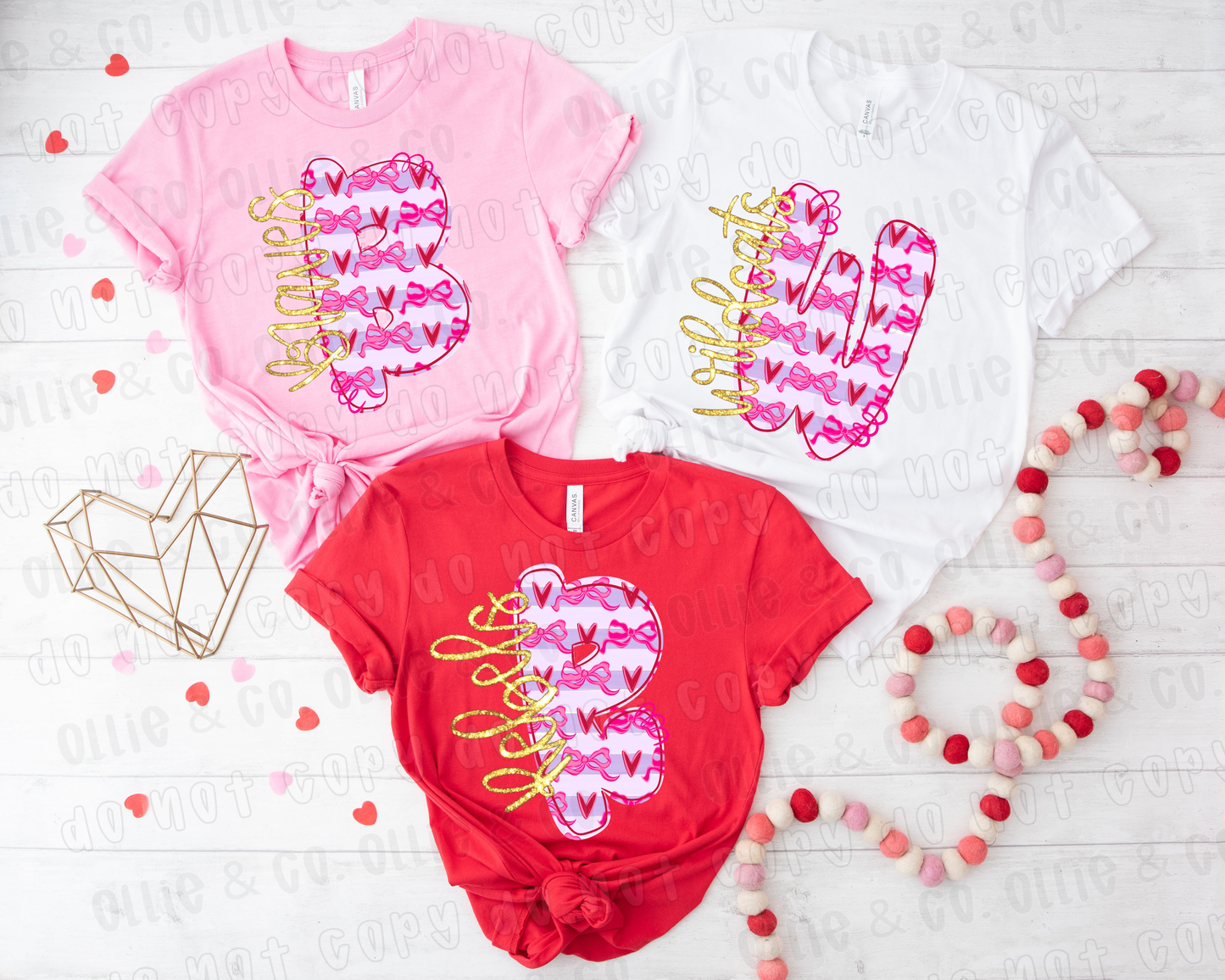 BOW AND HEARTS GLITTER MASCOTS - DTF TRANSFER