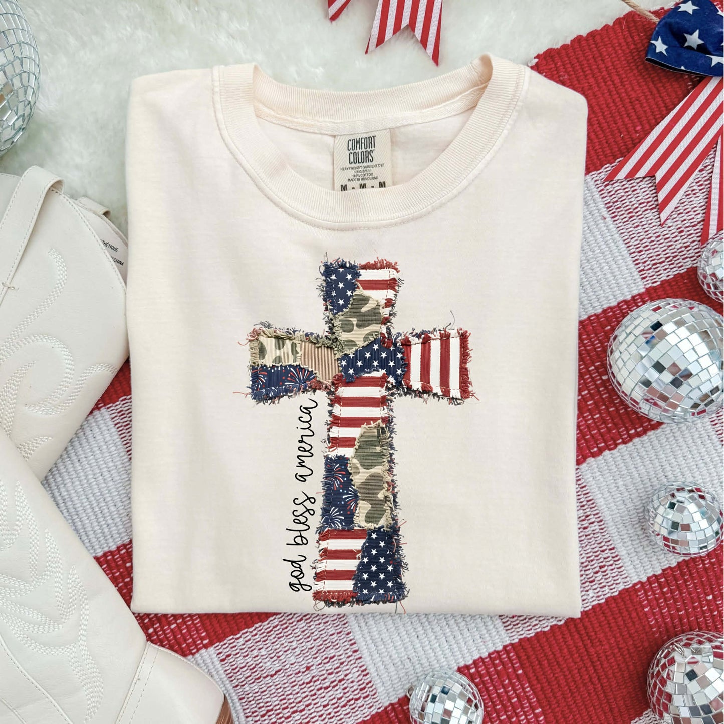 FAUX PATCHWORK FLAG CROSS  - DTF TRANSFER