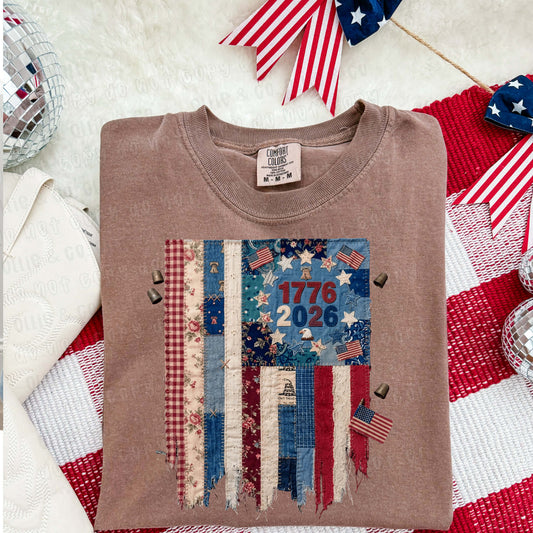 FAUX PATCHWORK 1776 2026 FLAG  - DTF TRANSFER