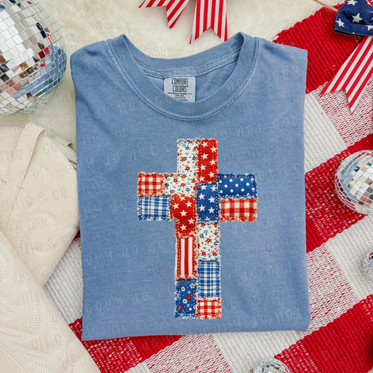 FAUX PATCHWORK CROSS  - DTF TRANSFER