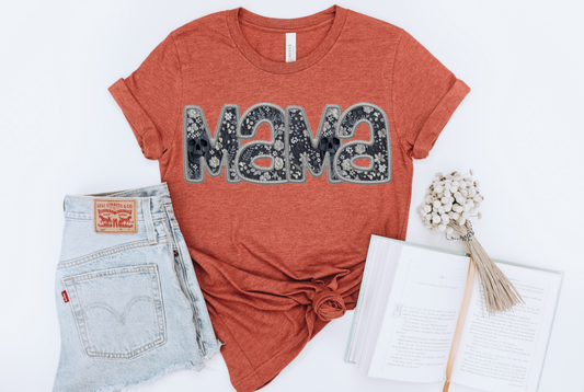 SKULL AND LACE MAMA FAUX EMBROIDERY  - DTF TRANSFER
