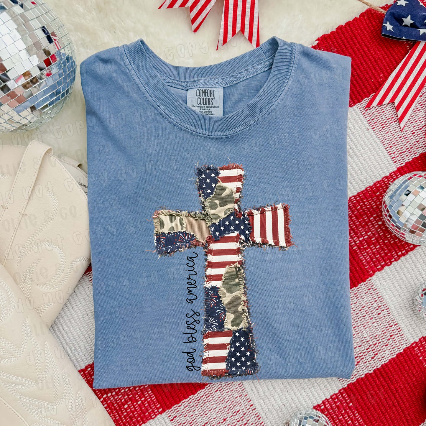 FAUX PATCHWORK FLAG CROSS  - DTF TRANSFER