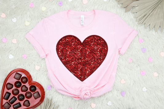 FAUX EMBROIDERY FAUX SEQUIN HEART  - DTF TRANSFER