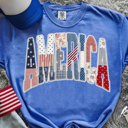 FAUX QUILTED AMERICA  - DTF TRANSFER