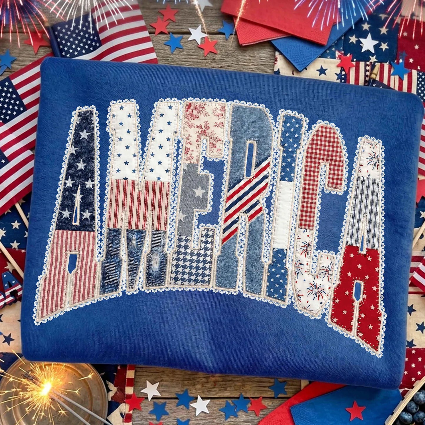 FAUX QUILTED AMERICA  - DTF TRANSFER