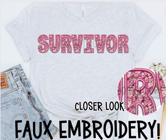 SURVIVOR - FAUX EMBROIDERY/FAUX SEQUIN - DTF TRANSFER