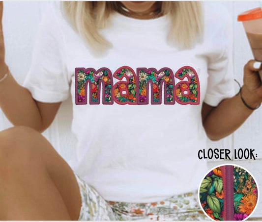 FLORAL MAMA FAUX EMBROIDERY  - DTF TRANSFER