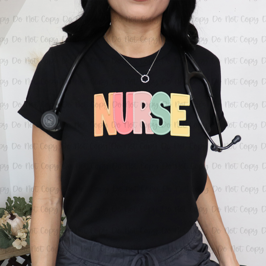 FAUX EMBROIDERY PASTEL NURSE  - DTF TRANSFER