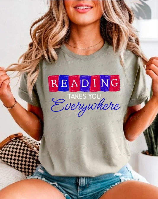 READING TAKES YOU EVERYWHERE WHITE - OLLIE & CO. EXCLUSIVE - DTF TRANSFER